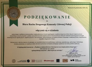Dyplom dla BRD KGP z podziękowaniami za włączenie się w działania