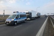 Zdjęcie - pojazdy ciężarowe i radiowóz w miejscu kontroli