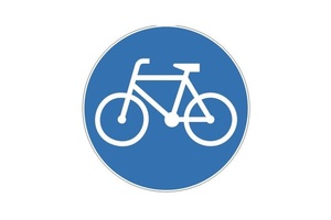 znak drogowy - &quot;droga dla rowerów&quot;, okrągła niebieska tarcza z sylwetka roweru w kolorze białym