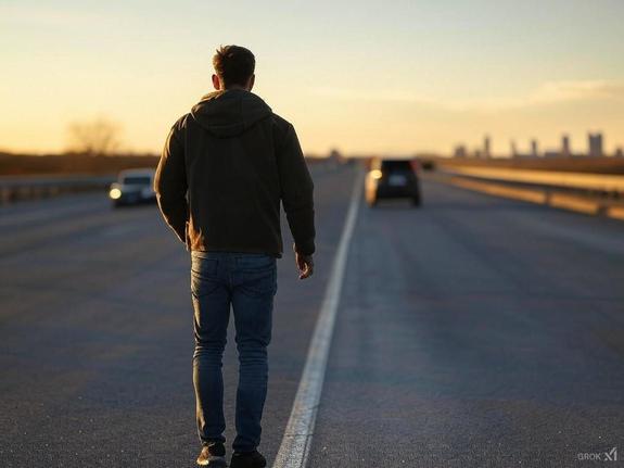 wizerunek mężczyzny z tyły sylwetki poruszającego się po jezdni